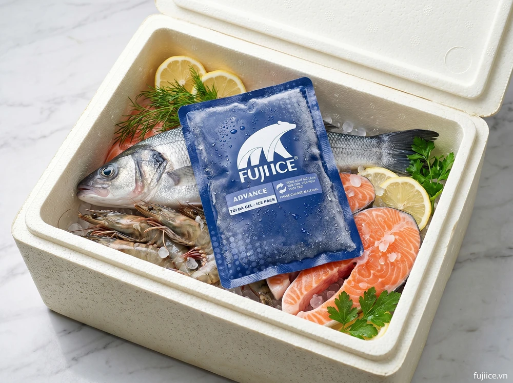 Tiêu Chuẩn Kho Lạnh Bảo Quản Tôm: Giải Pháp Tối Ưu Từ Chuyên Gia Chuỗi Lạnh 3 Đá gel Fuji Ice bảo quản hải sản tươi sống và thực phẩm trong thùng giữ lạnh