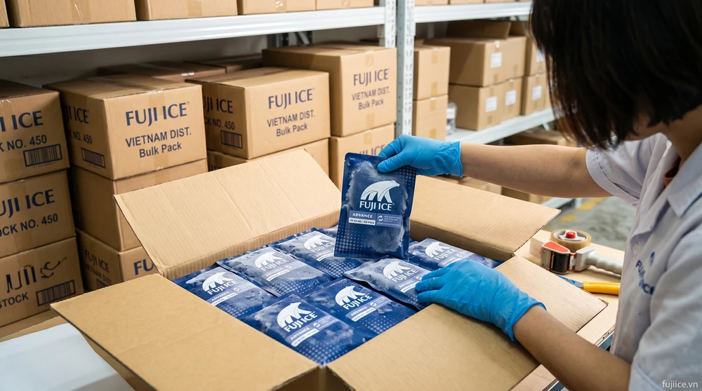 Khách hàng sỉ tại TPHCM đặt hàng đá gel Fuji Ice số lượng lớn