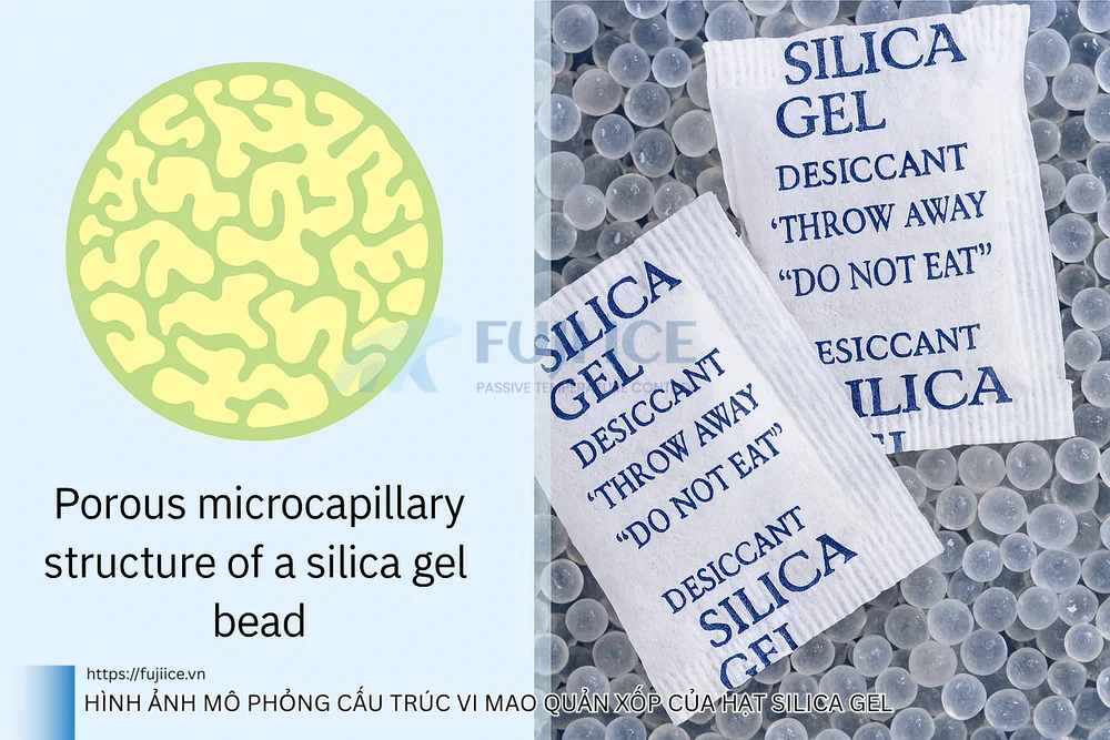 Hình ảnh mô phỏng cấu trúc vi mao quản xốp của hạt silica gel