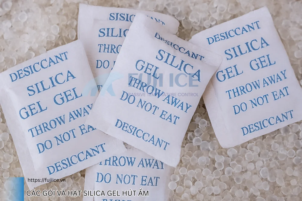 các gói và hạt silica gel hút ẩm