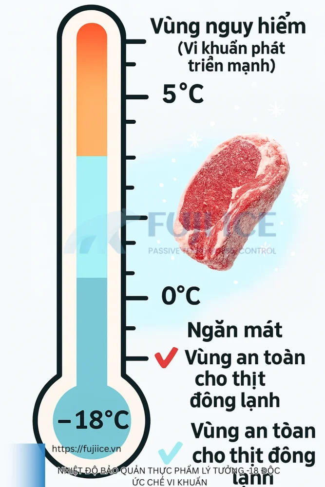 nhiệt độ bảo quản thực phẩm lý tưởng -18 độC ức chế vi khuẩn