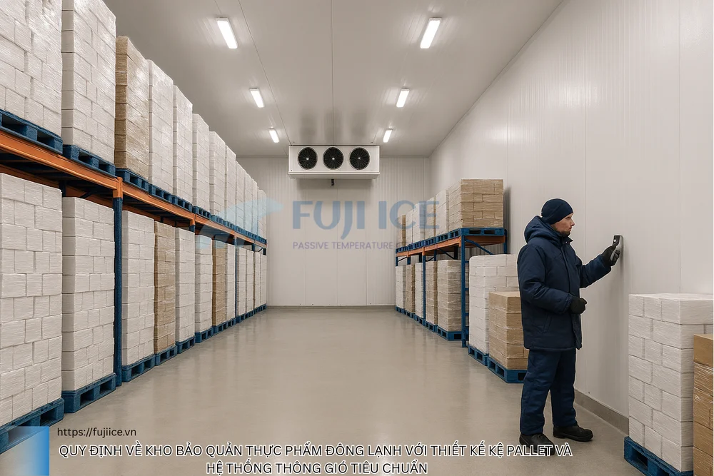 Quy định về kho bảo quản thực phẩm đông lạnh với thiết kế kệ pallet và hệ thống thông gió tiêu chuẩn