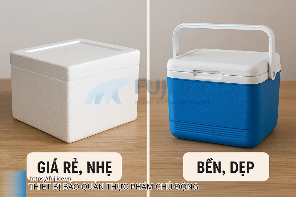 Thùng Xốp Giữ Nhiệt: Giải Pháp Bảo Quản Thực Phẩm Và Vận Chuyển Lạnh Hiệu Quả 5 So sánh ưu nhược điểm của thùng xốp giữ nhiệt và thùng đá nhựa
