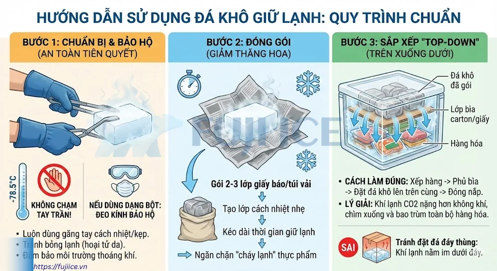 Hướng Dẫn Cách Sử Dụng Đá Khô Giữ Lạnh: Quy Trình An Toàn & Tối Ưu Hiệu Suất Nhất 2025 2 Hướng dẫn cách sử dụng đá khô giữ lạnh từng bước (Quy trình chuẩn)