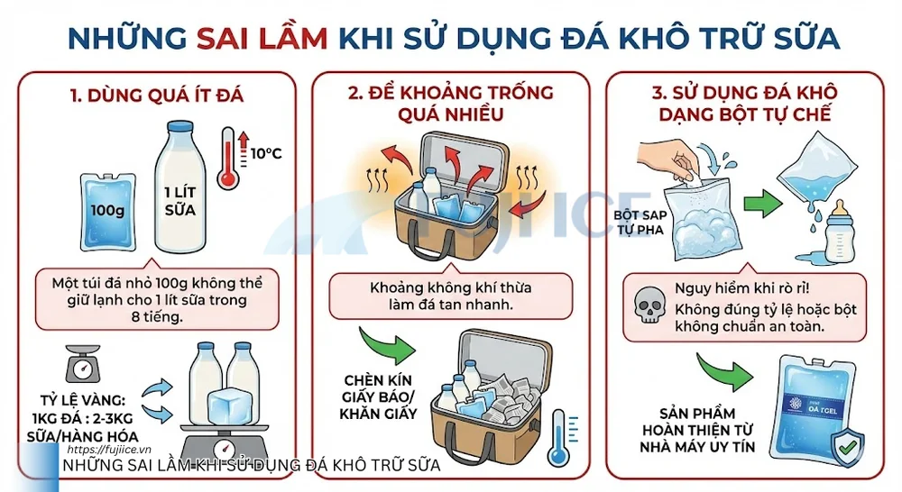 Những sai lầm khi sử dụng đá khô trữ sữa