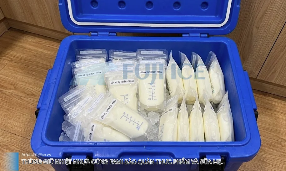 Thùng giữ nhiệt nhựa cứng Fami bảo quản thực phẩm và sữa mẹ.