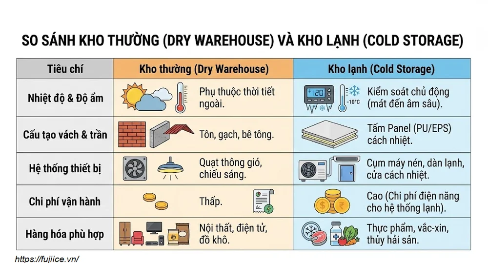 Kho Lạnh 3 Bảng so sánh kho thường và kho lạnh