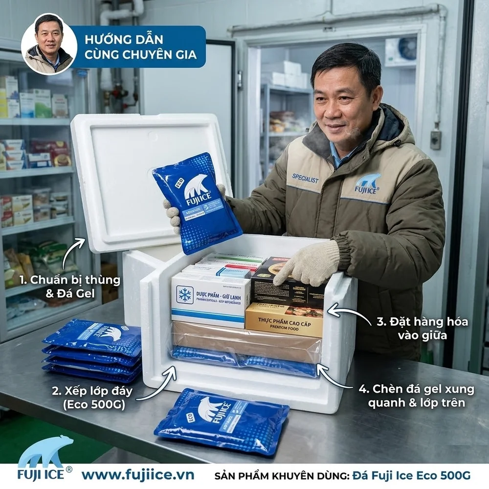 Hệ Thống Kho Lạnh Là Gì? Cấu Tạo Và Sơ Đồ Nguyên Lý Hoạt Động Chi Tiết 4 Chuyên gia Fuji Ice hướng dẫn cách đóng gói hàng hoá từ kho lạnh vào thùng giữ nhiệt cùng đá gel chuyên dụng để chuyển đi