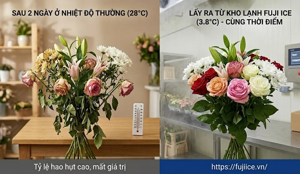 Tiêu Chuẩn Thiết Kế Kho Lạnh Bảo Quản Hoa Tươi Chuyên Nghiệp 2 Sự khác biệt giữa hoa để tự nhiên và hoa lấy ra từ kho lạnh