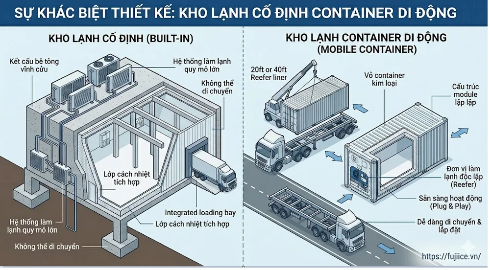 Kho Lạnh Di Động: Giải Pháp Tối Ưu Cho Chuỗi Cung Ứng Lạnh Linh Hoạt 3 Sự khác biêt giữa kho lạnh cố định và kho lạnh di động