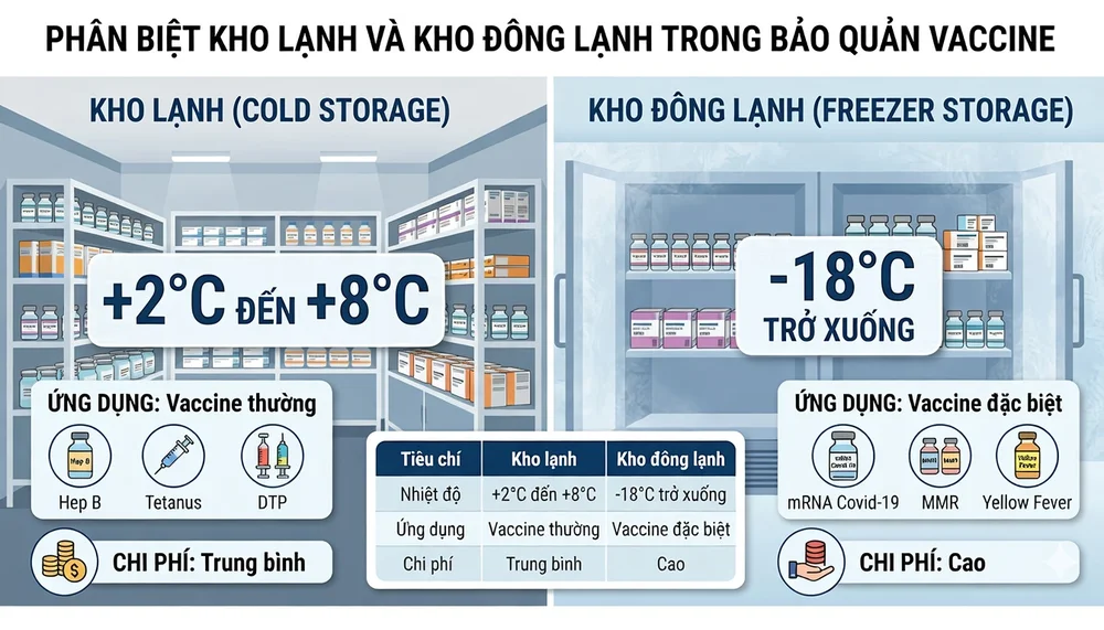 Kho Lạnh Bảo Quản Vacxin: Tiêu Chuẩn Thiết Kế GSP & Giải Pháp Chuỗi Lạnh Toàn Diện 2 Phân biệt kho lạnh và kho đông lạnh trong bảo quản vaccien