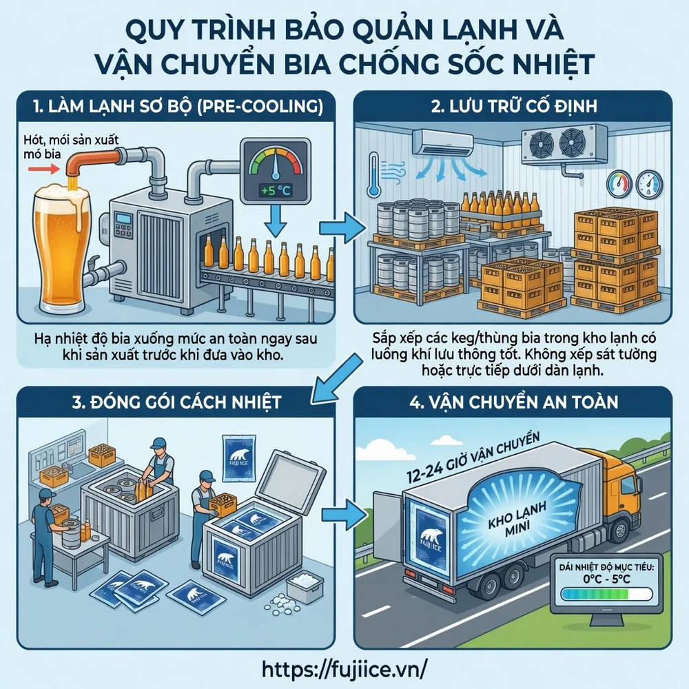 Kho Lạnh Bảo Quản Bia: Tiêu Chuẩn Nhiệt Độ & Giải Pháp Chuỗi Lạnh Toàn Diện 4 Quy trình bảo quản lạnh và bảo quản bia chống sốc nhiệt