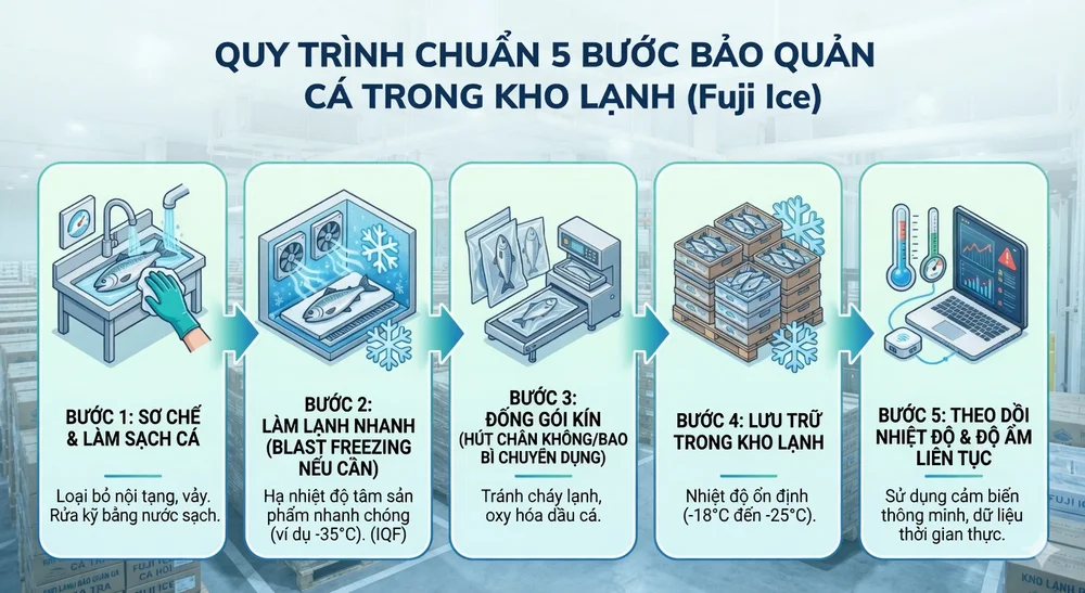 Kho Lạnh Bảo Quản Cá: Tiêu Chuẩn & Giải Pháp Chuỗi Lạnh Toàn Diện 3 Quy trình chuẩn 5 bước bảo quản cá trong kho lạnh