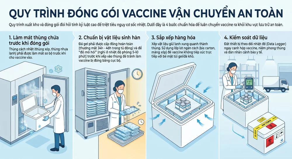 Kho Lạnh Bảo Quản Vacxin: Tiêu Chuẩn Thiết Kế GSP & Giải Pháp Chuỗi Lạnh Toàn Diện 4 Quy trình đóng gói vaccine vận chuyển an toàni