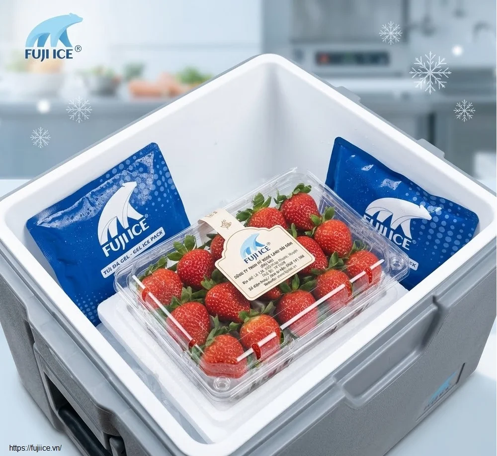 Kho Lạnh Bảo Quản Hoa Quả: Tiêu Chuẩn Kỹ Thuật & Giải Pháp Chuỗi Lạnh Toàn Diện 5 Đá gel Fuji Ice giúp duy trì nhiệt độ lý tưởng cho trái cây trong quá trình vận chuyển sau khi rời kho lạnh