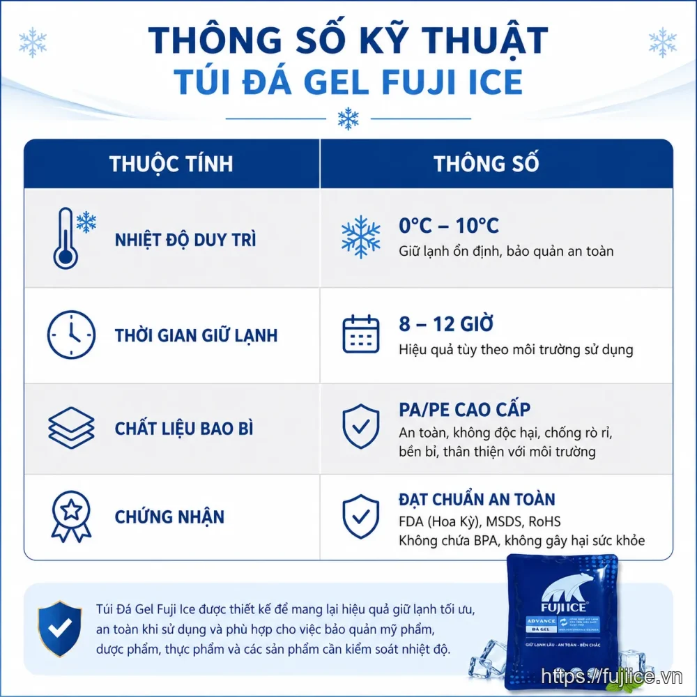 Bảng thông số kỹ thuật chi tiết của Túi Đá Gel Fuji Ice.
