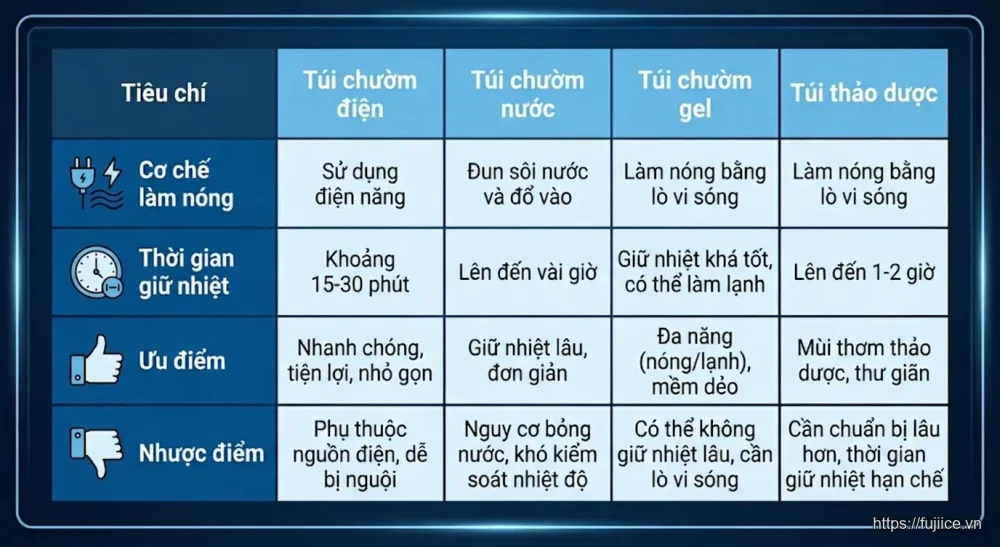 túi chườm nóng Ho Chi Minh City - So sánh 4 loại túi chườm nóng phổ biến nhất hiện nay